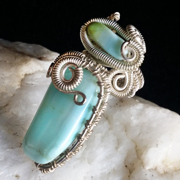 Unique Jewelry Jewelry - Large Silver RING Genuine Amazonite Stone